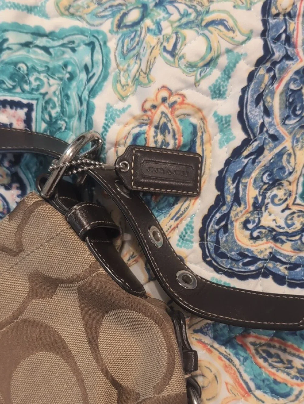 Coach Tan and Dark Brown Signature Canvas Shoulder Bag